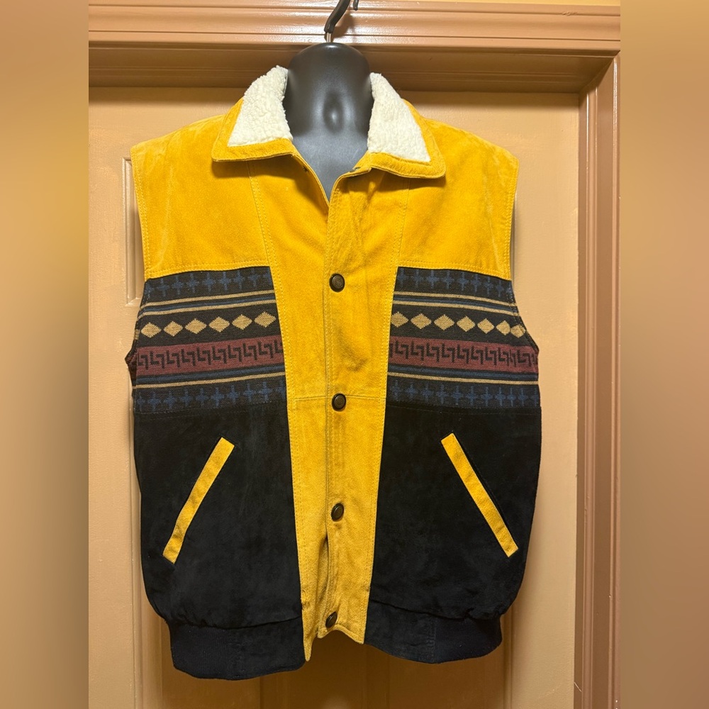 Men’s Guide Gear suede leather Aztec southwestern Sherpa lined vest  sz XL